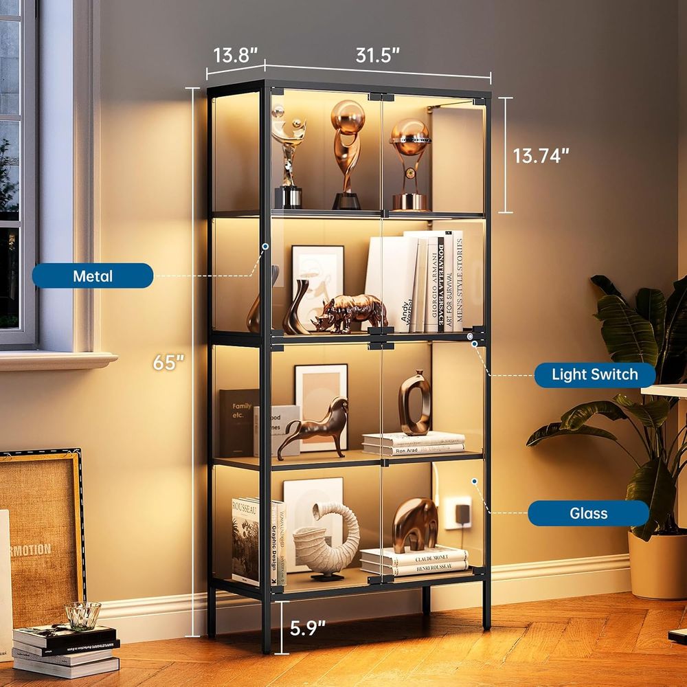 65 LED-Illuminated Glass Displ - Glass Cabinet Display ulasan dan harga